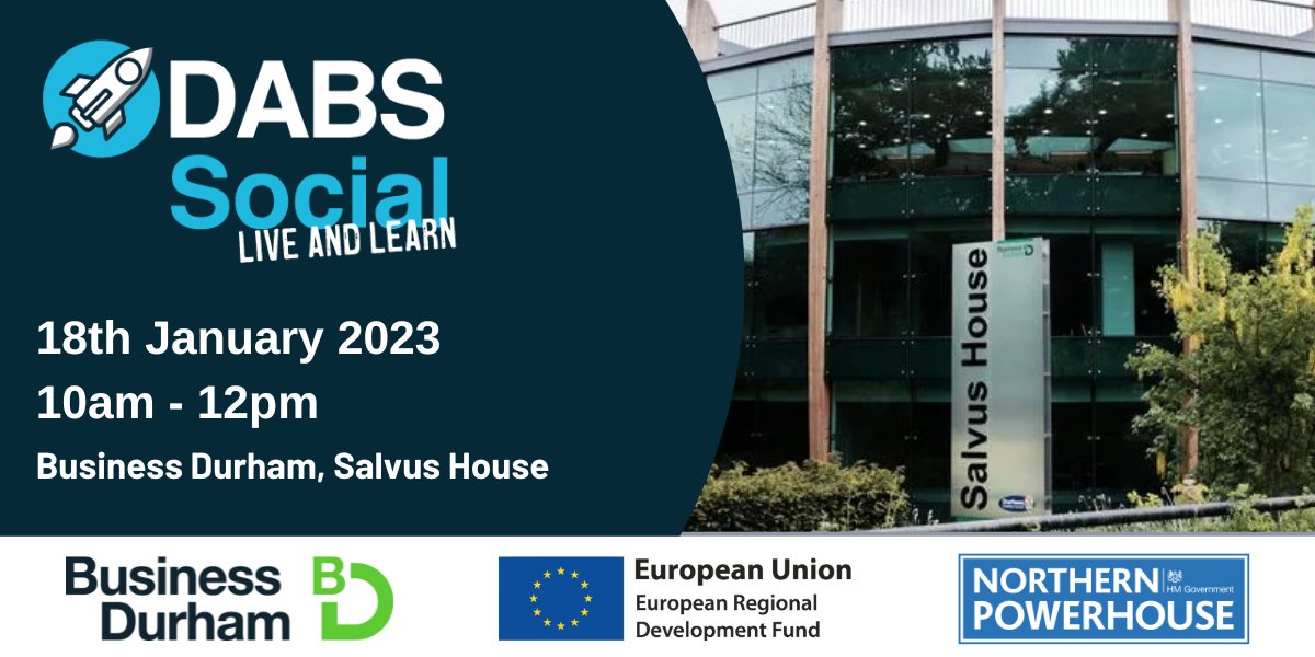 Are you an entrepreneur in County Durham looking to be inspired ?🤔 

Join us this WEDNESDAY for our LAST DABS Live &amp; Learn Event at Salvus House in County Durham! 
This session will help you:

✔️Improve your business connections
✔️Drive Growth

Book Now👇🏻
ow.ly/tuXN50MrsTf