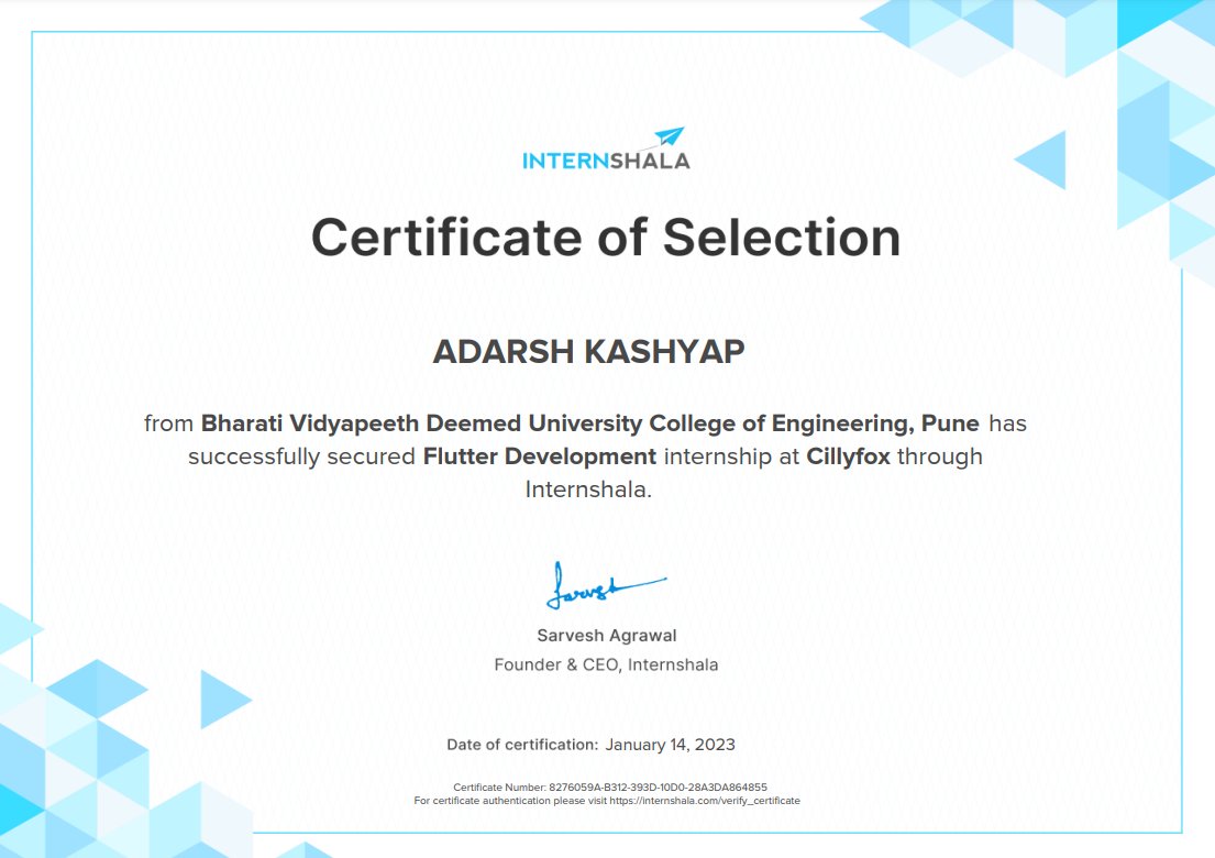 iamadarsh_aadi's tweet photo. I’m happy to share that I’m starting a new position as Intern Flutter Developer at Cillyfox!
#flutter https://t.co/xtfjLgqbAD