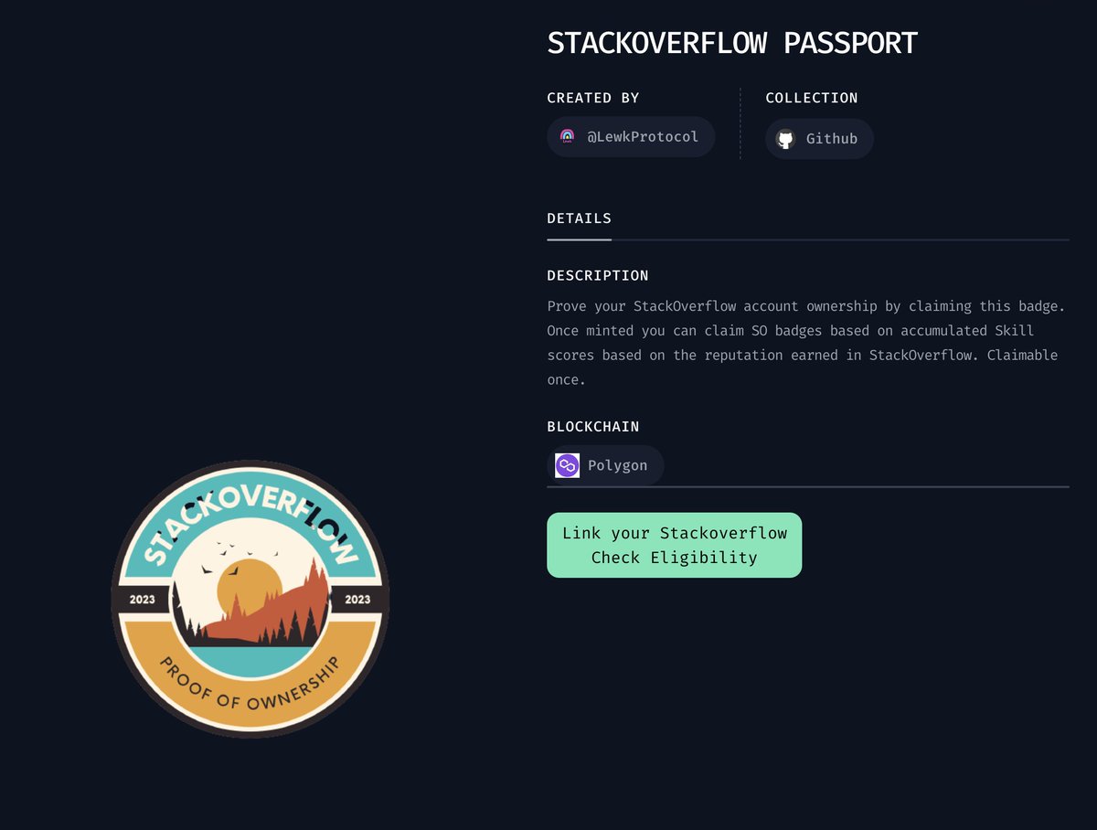 trywork3's tweet photo. claim your stackoverflow identity badges at https://t.co/xlWTwNM7s9 

Prove your StackOverflow account ownership by claiming this badge. #decentralizedidentity #web3community #owndata #platformofwork #identityprimitive https://t.co/FsVGyXsdRG