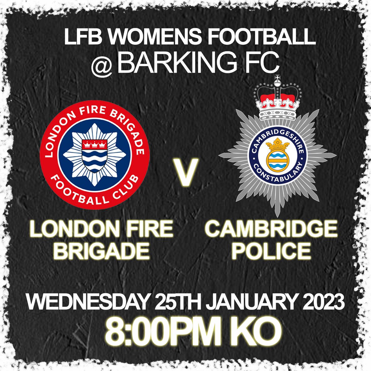Coming up next week…

Our women’s side face <a href="/FcCambs/">Cambs Police FC</a> in the <a href="/ESFL20/">Emergency Services Football League</a> women’s divisions 

📅 Wednesday 25th January 
🆚 <a href="/FcCambs/">Cambs Police FC</a> 
⏰ 20:00pm kick off 
🏟 <a href="/barkingfc/">Barking FC</a> 
📍 Mayesbrook park, RM8 2JR
🏆<a href="/ESFL20/">Emergency Services Football League</a> <a href="/Motor_Source/">Motor Source Group</a> 

<a href="/WalkandTalk999/">Walk&Talk999</a>