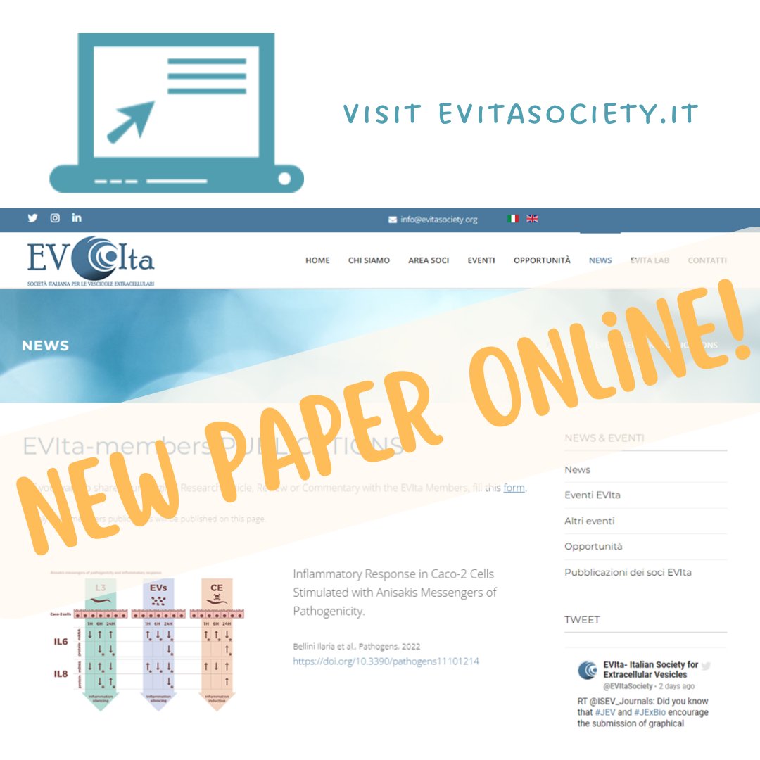 Thanks for sharing @SerenaHCO_o 🤗
Visit evitasociety.it to read recent paper by the EVIta members on #extracellularvesicle
#evitians #scientificpapers #evcommunity