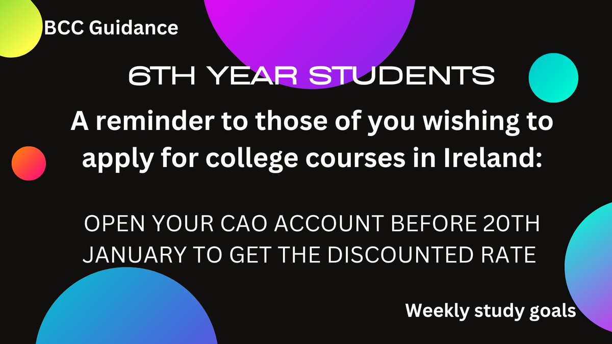 BCC_Guidance's tweet photo. #BCCguidance #believe #achieve #leavingcert #juniorcycle #selfmotivation #LeavingCert2023 #weeklystudygoals https://t.co/Hpkb6crHUH