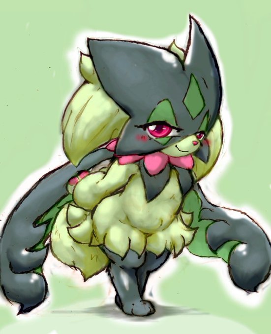 ポケモンラクガキィ昨日描いたマスカーニャ、ちょっとあちこち直したい部分があったのでちょい修正～具体的には首の位置と角度、瞳まわりと腰とかの線を濃く、あと全体的にもう一段階陰影つけ、ってとこぶらっしゅあっぷ、できたかしら?#ポケモンSV 