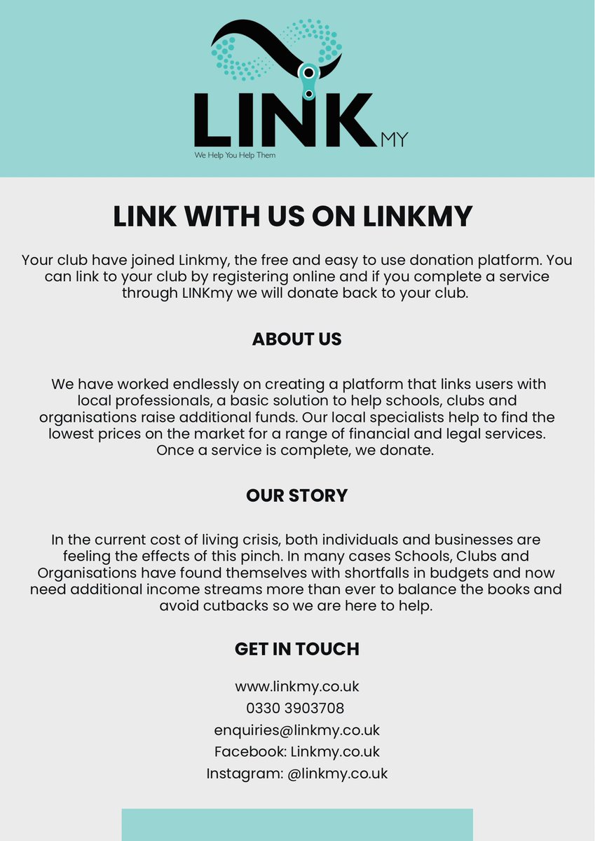 YOU CAN LINK WITH US NOW ON LINKMY!
We have joined LINKmy, the free and easy platform that gives donations to Football clubs when their associates complete Financial, Legal and Estate planning services with their professional advisors.
VISIT LINKMY.CO.UK