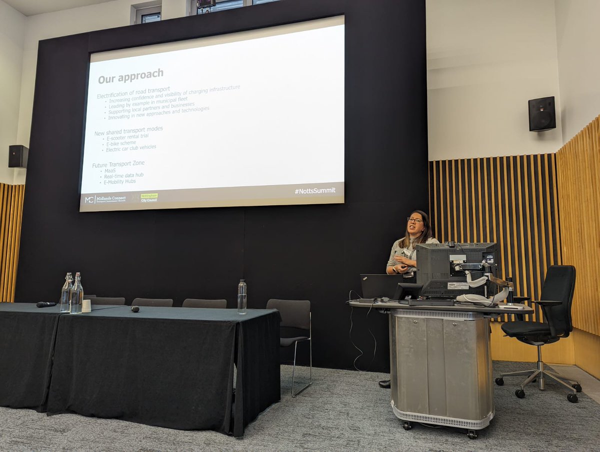 MidsConnect's tweet photo. Rasita Chudasma from @MyNottingham discusses transport innovation in Nottingham - including projects such as improved EV infrastructure, shared transport modes like e-scooters and e-bikes, as well as e-mobility hubs 🚲

#NottsSummit https://t.co/XZABGE5JED