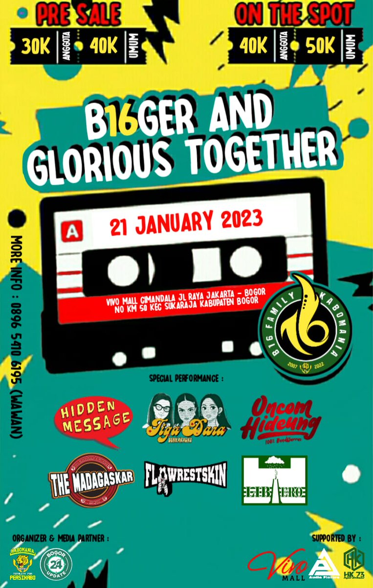 hddnmssg's tweet photo. 𝗔𝗿𝗲 𝘆𝗼𝘂 𝗥𝗘𝗔𝗗𝗬 ?

Mari bergabung rayakan acara kita bersama dalam rangka bertambahnya usia yg ke 16th

"𝗕𝟭𝟲𝗚𝗘𝗥 𝗔𝗡𝗗 𝗚𝗟𝗢𝗥𝗜𝗢𝗨𝗦 𝗧𝗢𝗚𝗘𝗧𝗛𝗘𝗥"

Hari : Sabtu
Tanggal : 21 Januari 2023
Lokasi : Vivo Mall Bogor https://t.co/QY7vEnolaN