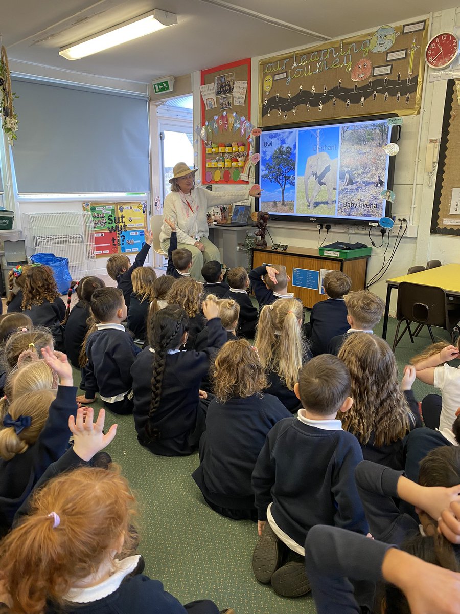 SullyPS's tweet photo. To introduce our new topic ‘All Creatures Great and Small’ we are going on a safari. This morning we were lucky enough to hear all about Mrs B’s safari experience in South Africa and loved seeing the photos and videos of the animals she spotted 🦁🐘🦓🐆🐧 #SPSReception https://t.co/SyrDcSnqSY
