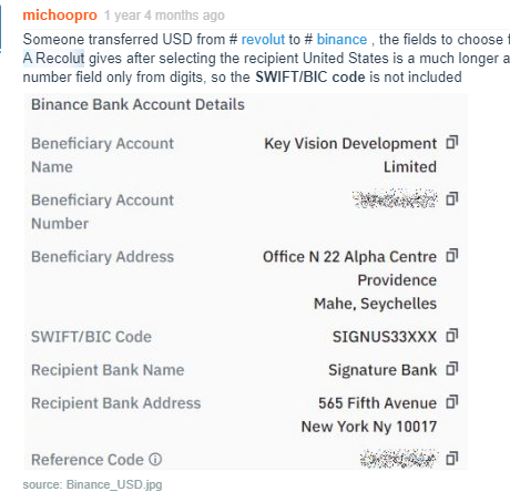 intel_jakal's tweet photo. @cryptohippo65 @YeahThatOneMfer @Annihil4tionGod @Bitfinexed @ParrotCapital @crackingcookies @nwdbbnr having looked at a few of the payment transfers it appears the #revolut customers wanting to transfer #fiat to #binance were instructed to use #keyvision https://t.co/JnOXRobvTp