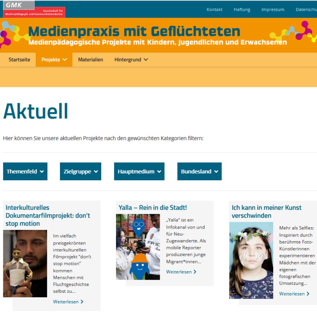 GMKnet's tweet photo. #Relaunch von "Medienpraxis mit Geflüchteten"
https://t.co/j2us6gDAmV
Medienpädagogische Projekte mit Geflüchteten kennenlernen und niederschwellige Methoden erproben:
#mitwirken, #vernetzen, #integrieren, #inkludieren, #kreativundkritischmitMedien
Schaut jetzt rein! https://t.co/Ea9BSa1axL