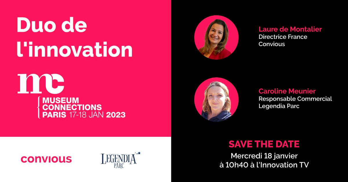 convious's tweet photo. Sans oublier... @convious et @Legendiaparc sont aux Duos de l'Innovation du @Museum_co 2023 👉
mercredi 18 à 10h45 RDV à l'Innovation TV pour tout savoir cette Success Story Légendaire 🦄
#museumconnections #legendiaparc #innovations #convious #experiencebetter #digital https://t.co/rMQ5Max4p6