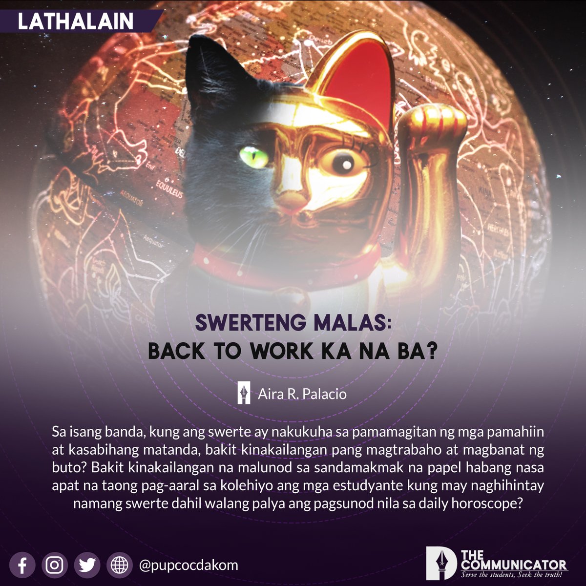 pupcocdakom's tweet photo. 𝗟𝗔𝗧𝗛𝗔𝗟𝗔𝗜𝗡  | Swerteng Malas: Back to Work ka na ba?

BASAHIN: https://t.co/fr7jJByld9

Artikulo: @aira_dakom
Dibuho: @pat_dakom https://t.co/aqzIpkeUU2