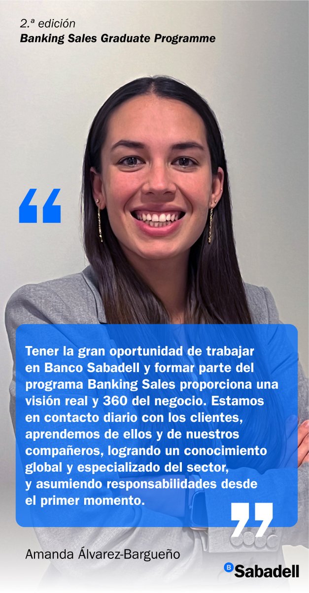 BancoSabadell's tweet photo. Abrimos la 2a edición de #SabadellSalesProgramme para graduados/as con interés en desarrollar su carrera en el ámbito comercial, aprendiendo de los mejores profesionales, con un completo plan de acogida, formación y acompañamiento. Más info e inscripciones https://t.co/okuhRE3j1d https://t.co/CUbIAL3uL8