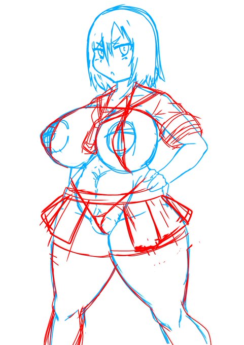 リハビリ絵、アホな制服っ娘ラフ
アホなデザインのエッチな制服好き🙂 