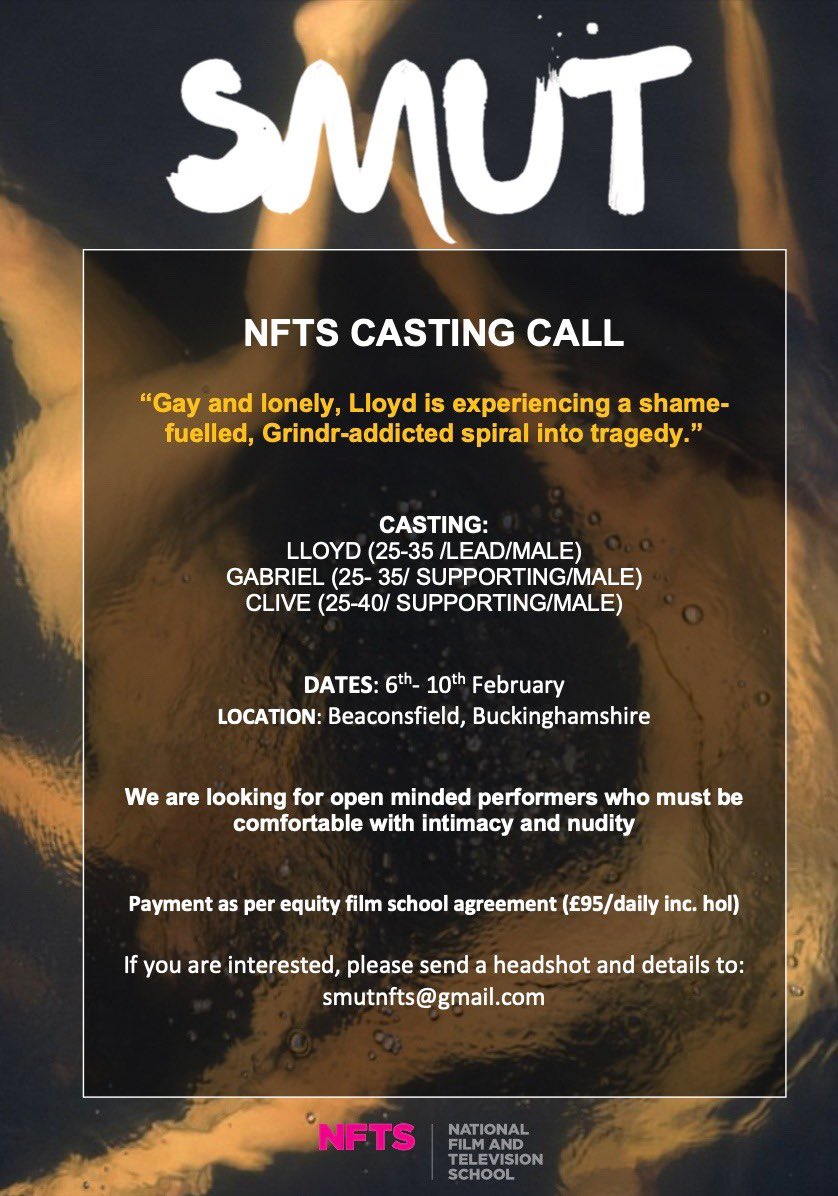 Casting for my next short film SMUT.

Please do get in touch if you think you or somebody else might be suitable!