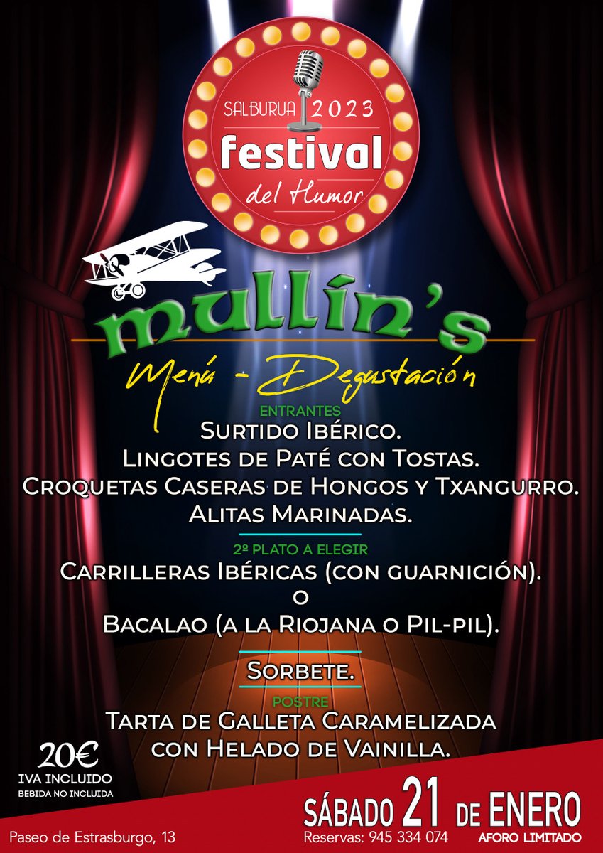 🎙️¡Vuelve el mejor humor a #salburua con MOSKIS! Este sábado a partir de las 23h @moskishumor en Mullin's Irish Pub. Disfruta de la nueva edición del Festival del Humor con nuestro menú degustación. ¡Te esperamos!