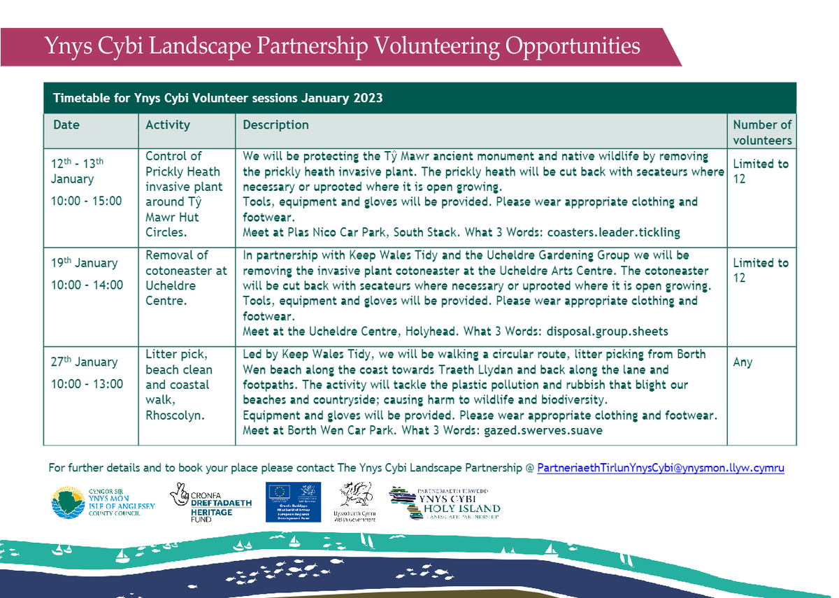 Join us this Thursday to tackle the invasive plant Cotoneaster and make a real difference to local people and nature while learning skills, meeting new people and improving your health and well-being. <a href="/angleseycouncil/">Isle of Anglesey County Council</a> <a href="/CanUcheldreCtr/">Ucheldre Holyhead</a> <a href="/HeritageFundUK/">The National Lottery Heritage Fund</a> <a href="/Talkholyhead/">Holyheads Local Conversation</a> <a href="/Keep_Wales_Tidy/">Keep Wales Tidy</a>