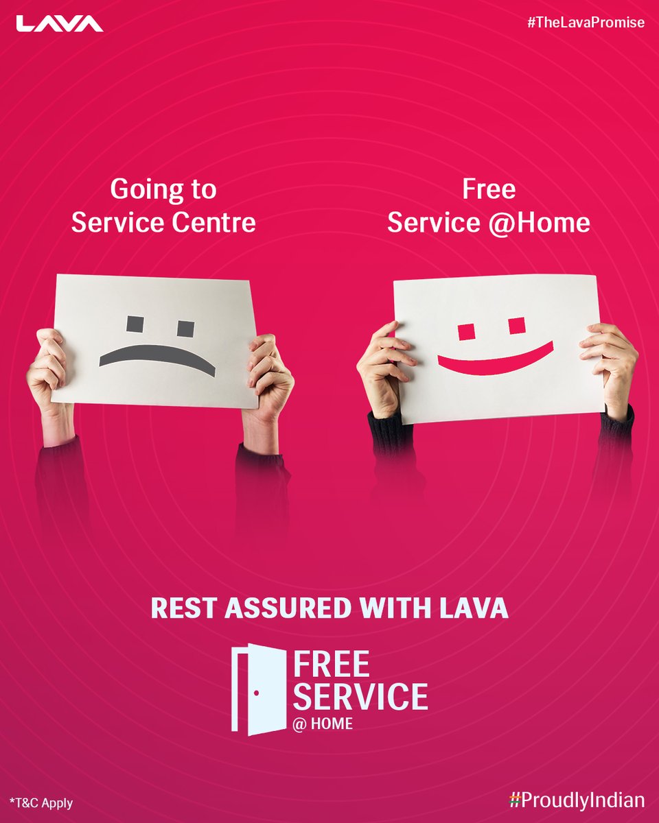 LavaMobile's tweet photo. Book a Free Service@Home for your Lava Smartphones via:
https://t.co/Nyi0NvWjue
WhatsApp Type ‘HOME’ and send to 9289065050
Or call 1860-500-5001
*T&C Apply: https://t.co/jZTwo70D8R
#TheLavaPromise #FreeHomeService #LavaMobiles #ProudlyIndian https://t.co/ZaxDZQbOUu