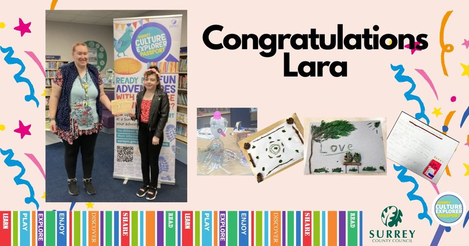 CamberleyLib's tweet photo. A HUGE congratulations to Lara who was our winner in this year's Surrey Culture Explorer Passport and has won a fantastic prize.π₯³
Thank you to everyone who took part in this year's Challenge - it was great to see everyone's designs.
@SurreyLibraries #SurreyExplorer https://t.co/aA6MVeOJli