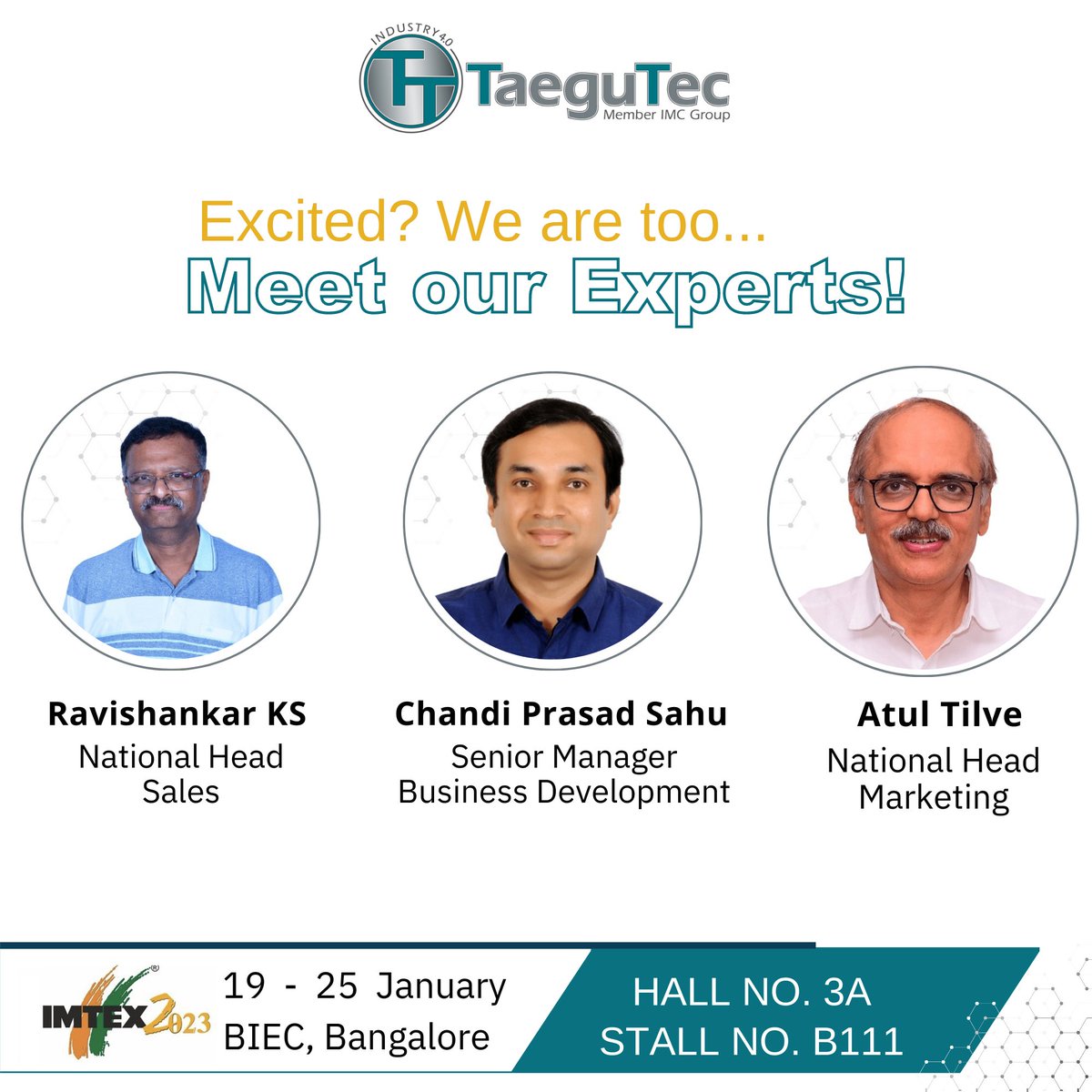 TaeguTecIndia's tweet photo. Our technical, marketing and sales experts will be available at our booth to discuss your requirement. Click Advance appointments with them here: https://t.co/h8FqhShrKx​
​
#Taegutec #SfeedTec #Industry4 #experts ​
#customersupport #Technicalsupport #businessdevelopment https://t.co/9au5kWg92m