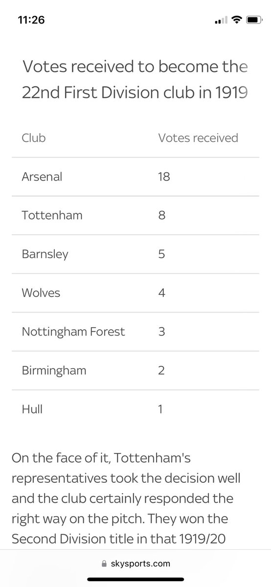 BrettMarshall5's tweet photo. @_brad_fisher_ It talks about when Arsenal made it into the first division, they’ve never been out since. There were no play off’s; instead they had a vote which put them there. https://t.co/F8aHpbPiQA