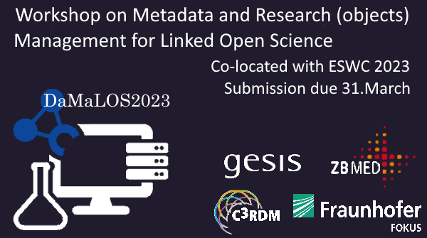 lj_garcia's tweet photo. Announcing #DaMaLOS2023 at @eswc_conf
Interested in #SemanticWeb #LinkedOpenScience #LinkedData #OpenScience #DataManagement #ROCrates? 
Join us May28-29 for presentations and discussions on these &amp; more topics https://t.co/tNwqdUIfjp 
@ZB_MED @Fraunhofer @UniCologne @gesis_org https://t.co/eqfxMtSkeb