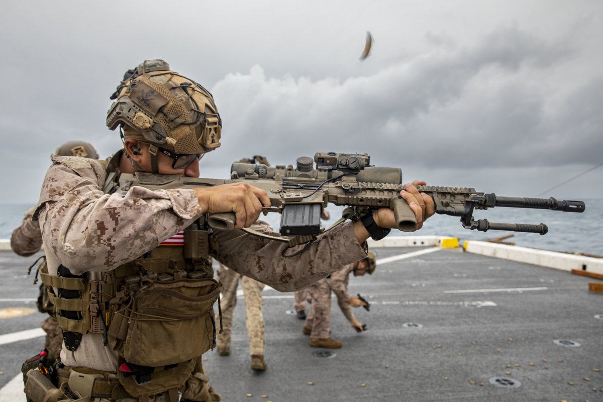 Marines with the @Official13thMEU shoot the M4 carbine, M18, and