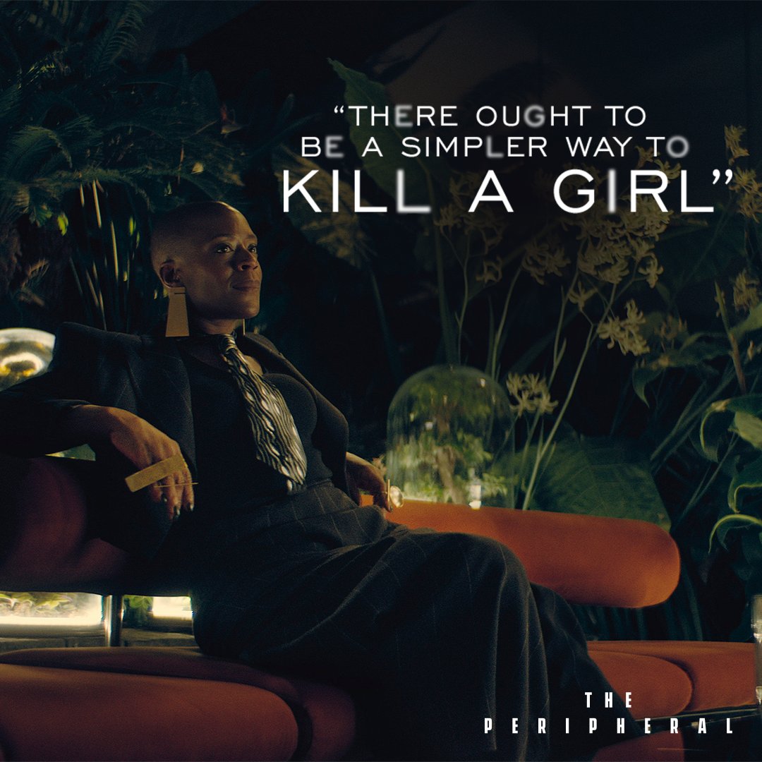 The Peripheral (@theperipheralpv) on Twitter photo You simply don't want to be on Cherise's bad side.
Catch up on Season 1 of #ThePeripheral now streaming exclusively on <a href="/PrimeVideo/">Prime Video</a>. You simply don't want to be on Cherise's bad side.
Catch up on Season 1 of #ThePeripheral now streaming exclusively on <a href="/PrimeVideo/">Prime Video</a>.