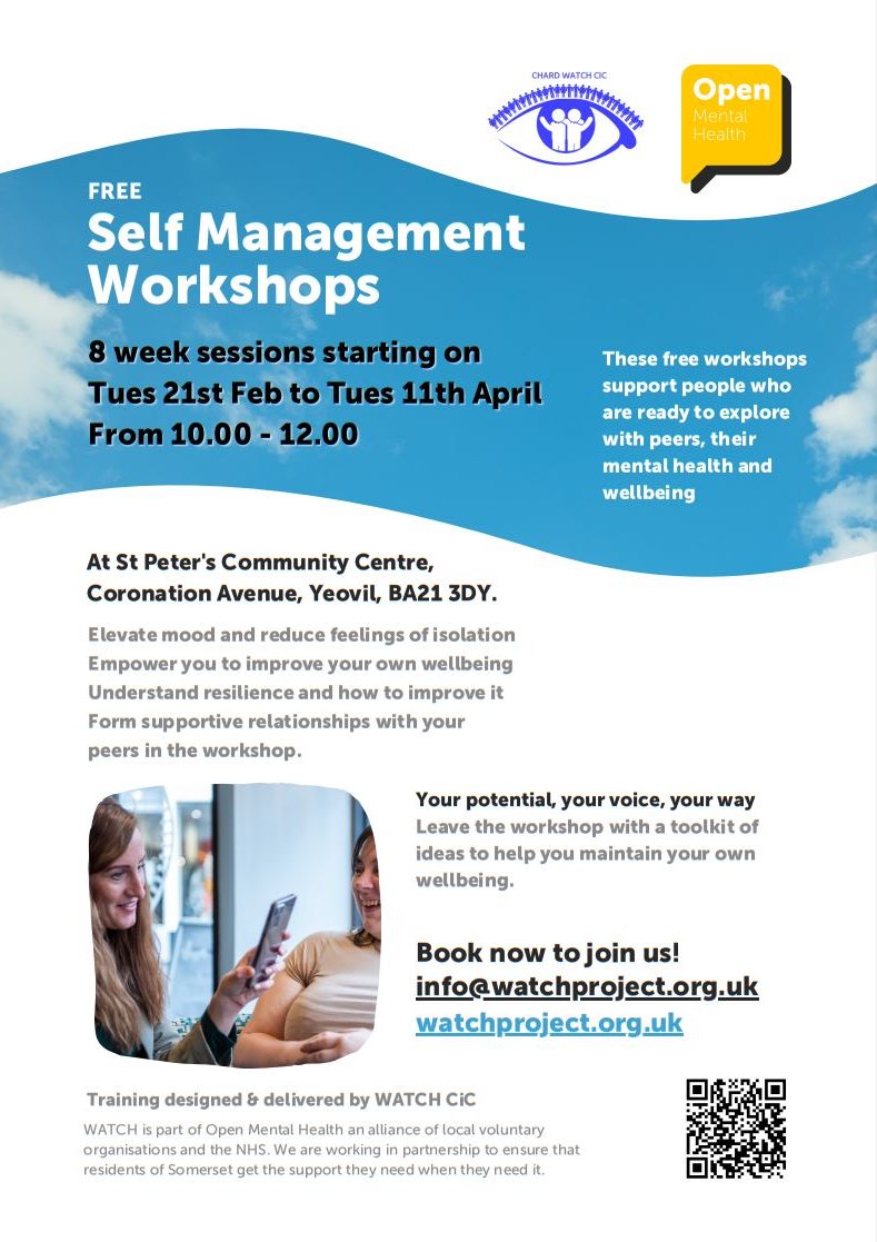 TheWATCHProject's tweet image. Our free Self Management Workshop starts in February!
Contact info@watchproject.org.uk to book your place.