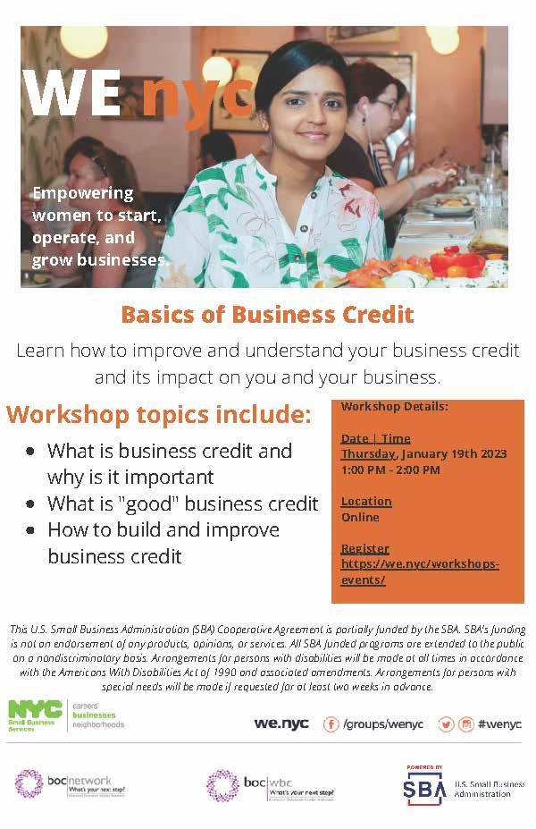 Starting a business can quickly become stressful without enough credit or funds. Join us on Thursday, 1/19, to learn about and build your business credit. #wenyc #bocnetwork

RSVP: ow.ly/ptmw50MhyKu