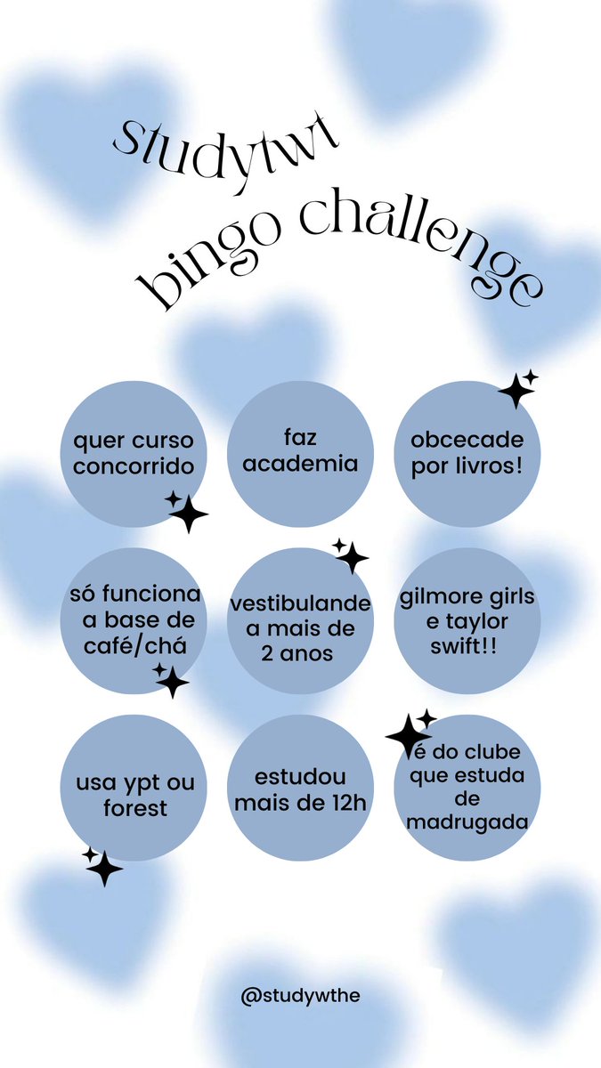 studythena's tweet image. liberando o bingo do studytwt, façam 🫡🫡
