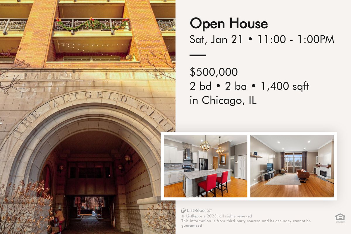 Open House 📍1350 W. Fullerton Ave. #202, Chicago, IL 60614 Sat, Jan 21 @ 11:00 - 1:00PM.
Listing Page: hd.pics/824677
$1,500 Buyer Credits @ Closing if preferred Lender is used. #Chicago #LincolnParkChicago #TheAltgeldClub #CondoForSale #ChicagoCondo 
📲 (847) 899-9970