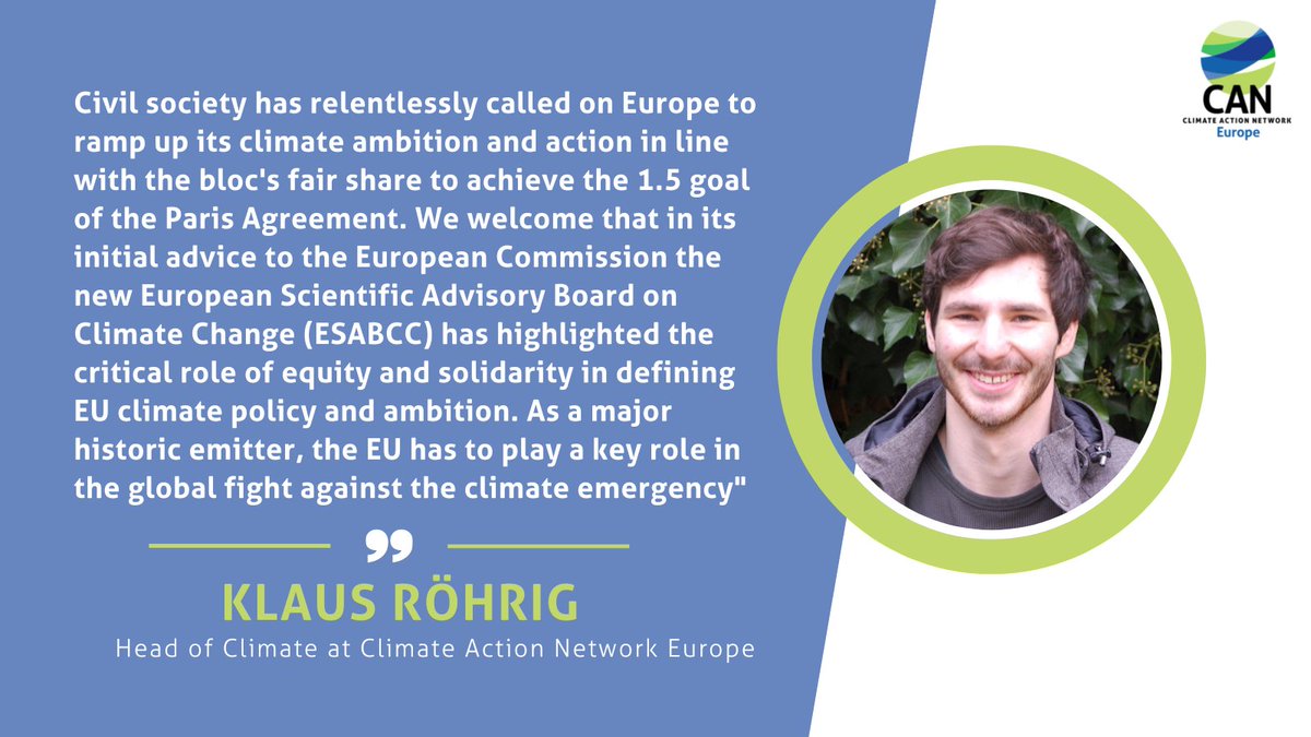 CANEurope's tweet photo. 🙏Finally, a new kid on the climate block: EQUITY.
The EU’s new climate advisory board #ESABCC just highlighted the principle of EQUITY for any future climate target setting in the EU - a major historic emitter.
Hope the @EU_Commission is listening
➡️https://t.co/w4HDpyZpkI https://t.co/N8OcI56Hbz
