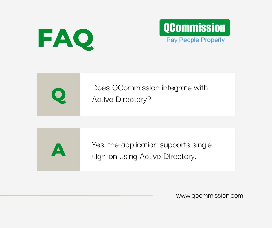 QCommission1's tweet photo. We received a question asking if QCommission can integrate with Active Directory. Well, yes it does! You can get the details in our FAQs page under Security. https://t.co/npbG4CuWa1
#salescommissionsoftware #salesperformancemanagement #compensationmanagementsoftware https://t.co/JTj7ADx8v2