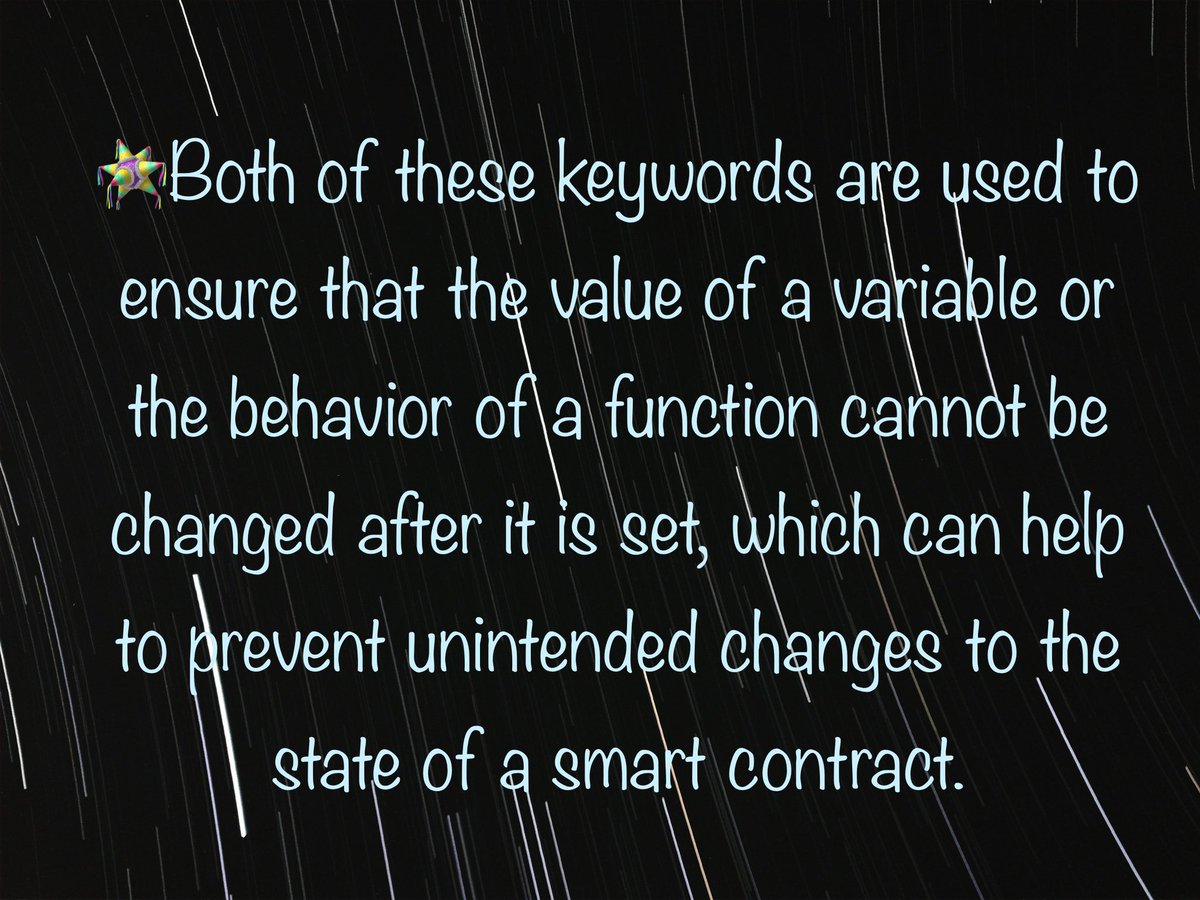 sujayvadavadagi's tweet image. 👉🏻Constant and Immutable in Solidity.💡👇🏻
#solidity #web3 #blockchain #smartcontracts #ethereum #polygon