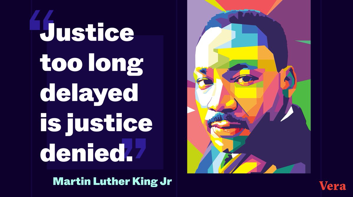 verainstitute's tweet image. “Justice too long delayed is justice denied.”

60 years after Martin Luther King Jr.'s “Letter from a Birmingham Jail,” racial inequities in the criminal legal system continue to disproportionately impact Black people. #MLKDay
