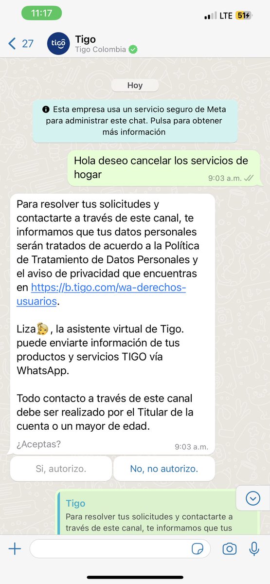 Saralopezsa7's tweet photo. Llevo desde las 8:00am esperando respuesta de @Tigo_Colombia para cancelar los servicios de tigo hogar, solicitan validar información y no vuelven a responder. Pésimo servicio son obligando al usuario a que se quede@o en su defecto se le genere nueva factura. https://t.co/GtAtAeft5f