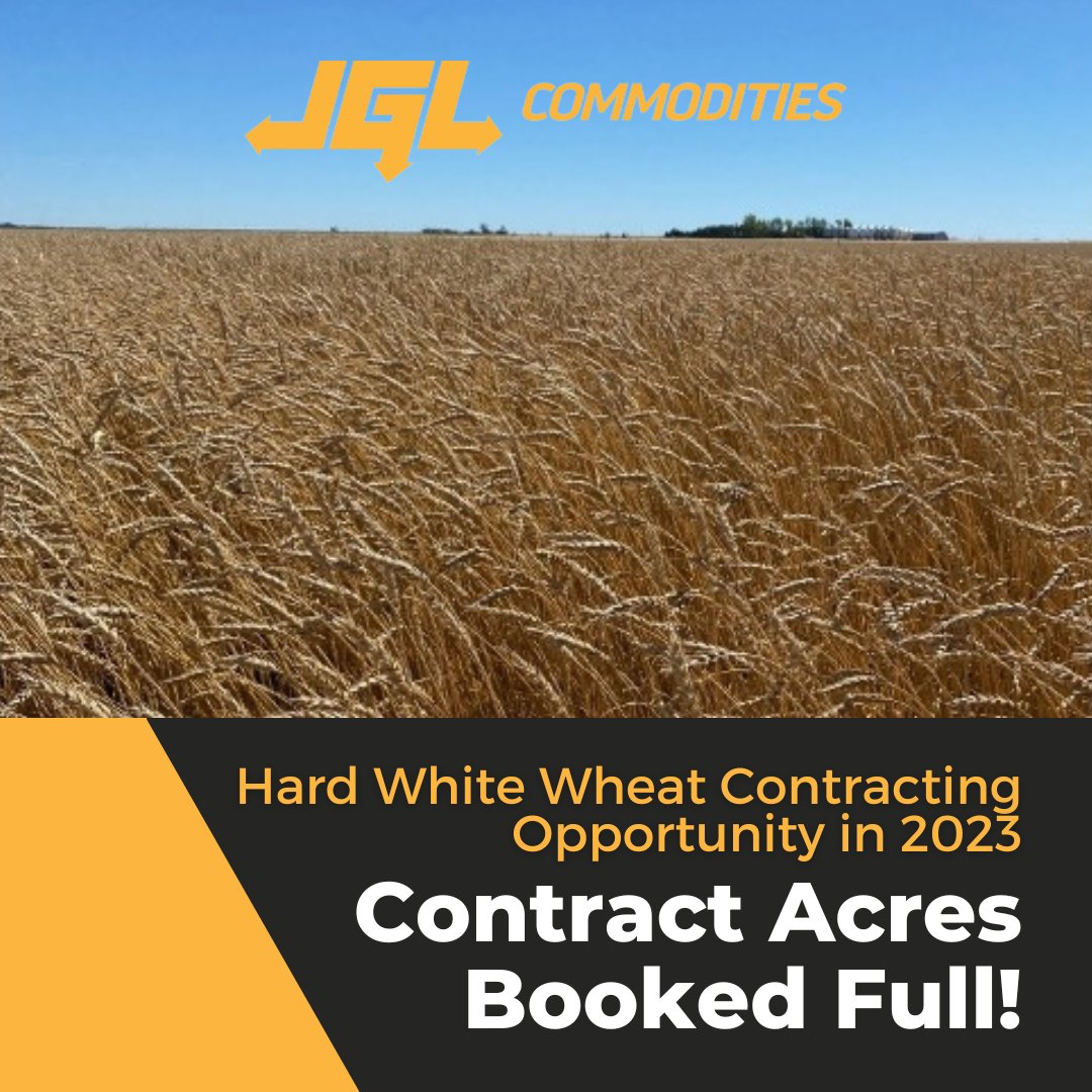We are back from a successful week in Saskatoon at the Crop Production Show. We are grateful and overwhelmed by the interest shown in all our grain marketing opportunities at JGL Commodities. The contract acres for the Hard White Wheat Program are now BOOKED FULL for 2023!