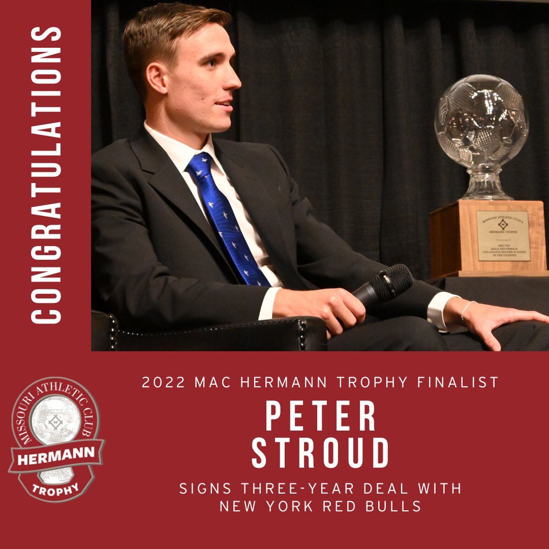 HermannTrophy's tweet photo. Congratulations to 2022 Missouri Athletic Club Hermann Trophy Finalist Peter Stroud on signing a three-year deal with the @NewYorkRedBulls! 
@DukeMSOC @PeterStroud9 https://t.co/gJUvRBTLeH