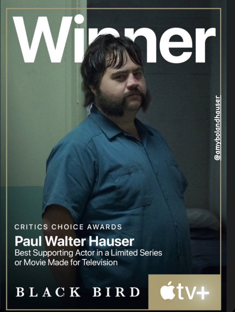 Another checkmark added to the #PaulHauser AchievementList: Best Supporting Actor in a Limited Series at  #CriticsChoiceAwards2023 for #Blackbird.  Congratulations to Paul, #AmyBolandHauser, Dennis and everyone on the #AppleTVplus  team, they worked hard &amp; it definitely paid off!