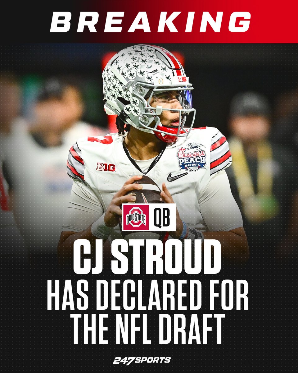 247Sports's tweet photo. CJ Stroud has officially declared for the NFL Draft.

https://t.co/8Pkw9P2S2S https://t.co/WkMCndxFqz