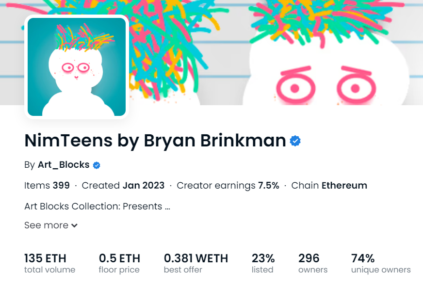 VanArman's tweet photo. Congrats to @bryanbrinkman  - just noticed NimTeens broke 100 ETH on secondary... https://t.co/z4g66w7rZg