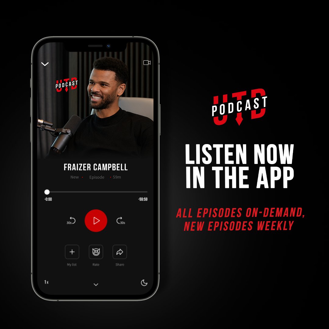 ManUtd's tweet photo. 🎤 Just dropped: our latest #UTDPodcast 👀

Enjoy as @FraizerCampbell talks us through his time in the #MUAcademy, deciding his future in three minutes and much, much more 🎙👇

#MUFC