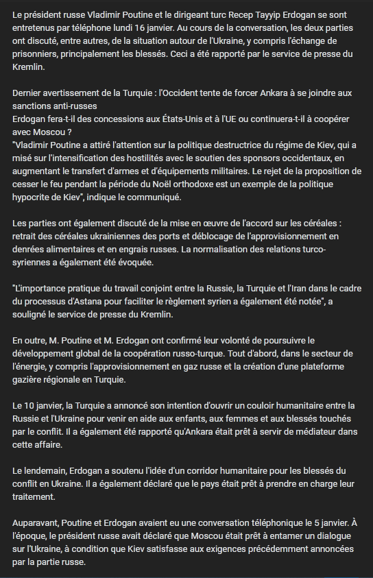 Vladivoscope's tweet photo. #Poutine et #Erdogan discutent de la situation autour de l'#Ukraine. Dans sa conversation #téléphonique avec Erdogan, Poutine souligne la ligne #destructrice du régime de #Kiev
https://t.co/k8NA9Tsk3a https://t.co/XovuSZrvO9