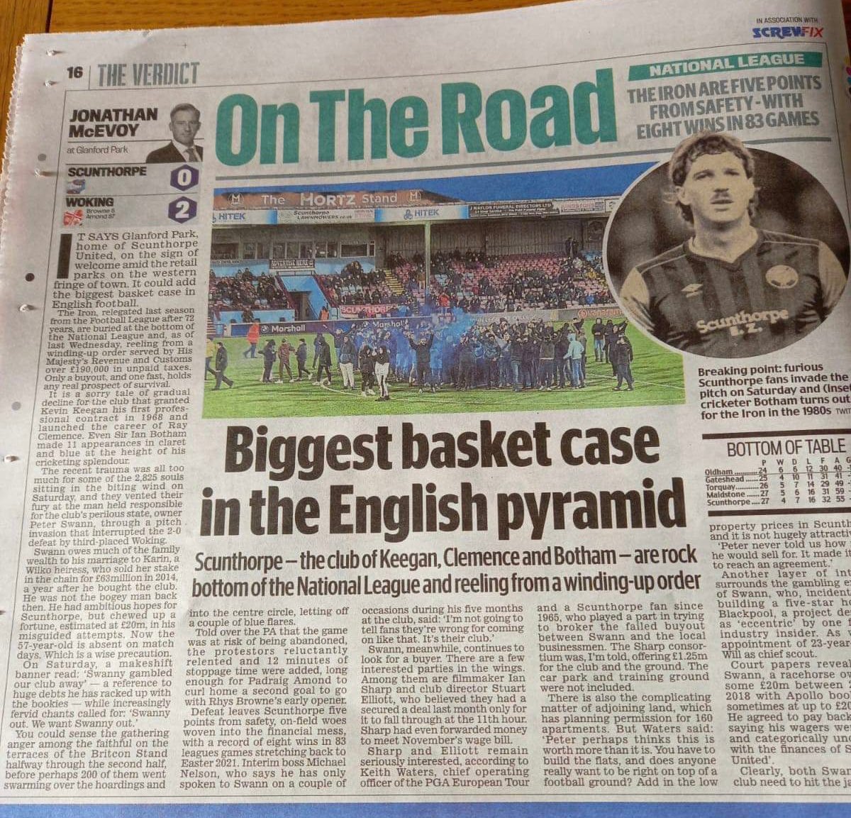 Protests by Scunthorpe United supporters earned a full page in today’s Daily Mail. 

Iron fans are rising up to save their club. And it is *their* club, no matter who is on the deed.

SUFC is a working class club in a working class town. Fans won’t let a bankrupt tycoon kill it.