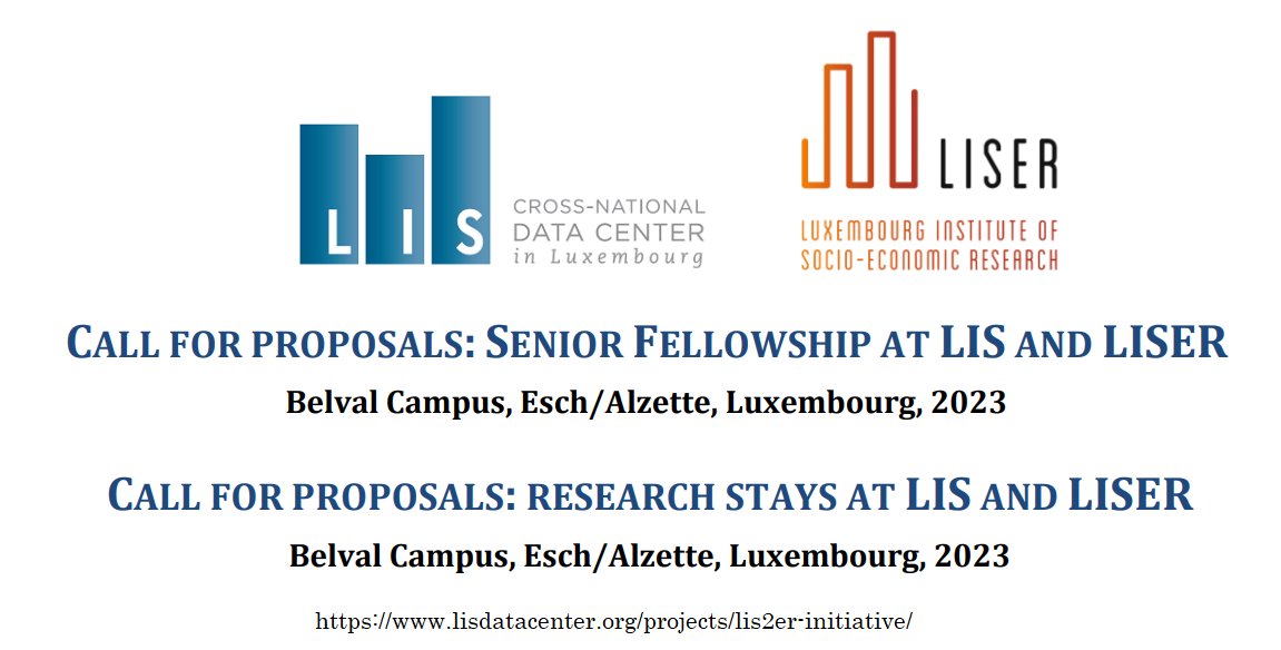 The (LIS)2ER initiative – an institutional collaboration between LIS and the Luxembourg Institute for Socio-Economic Research (@LISERinLUX) opened two calls ▶️Senior Fellowship at LIS and LISER ▶️Research Stays at LIS and LISER