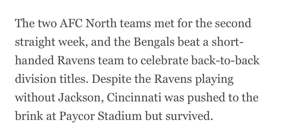 BradFaulken's tweet photo. ⁦@Ben_Baby⁩ the ravens “short handed” &amp; bengals were not? Their game 5 w out Lamar compared to fully healthy bengals in your mind down 2/3 of Oline since week 16…either both or neither are “short handed”! ⁦@zimwhodey⁩ ⁦@Wrightreportt⁩ ⁦@BengalsCaptain⁩ https://t.co/2ZF6bPdYjT