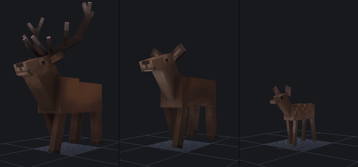 SmalishGalad's tweet photo. Started using Blockbench and MCreator more seriously. My goal is to make a mod that adds a bunch of European animals and plants, and medieval items into Minecraft. 
I present you the Red deer.
They are animated and they work in game, more content soon !
#Blockbench #Minecraft https://t.co/BEYv85cHbj