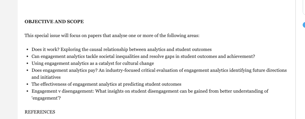 REALIA10174486's tweet photo. If you're working about #engagementanalytics #studentoutcomes #inequalities this is your #CFP "The role of engagement analytics in supporting student outcomes" Guest Ed. @DrRachLTB @SolutionpathEDU  Deadline: FEBRUARY 2023 More info: https://t.co/yuwW3uHQKB https://t.co/YAGJvO5CZv