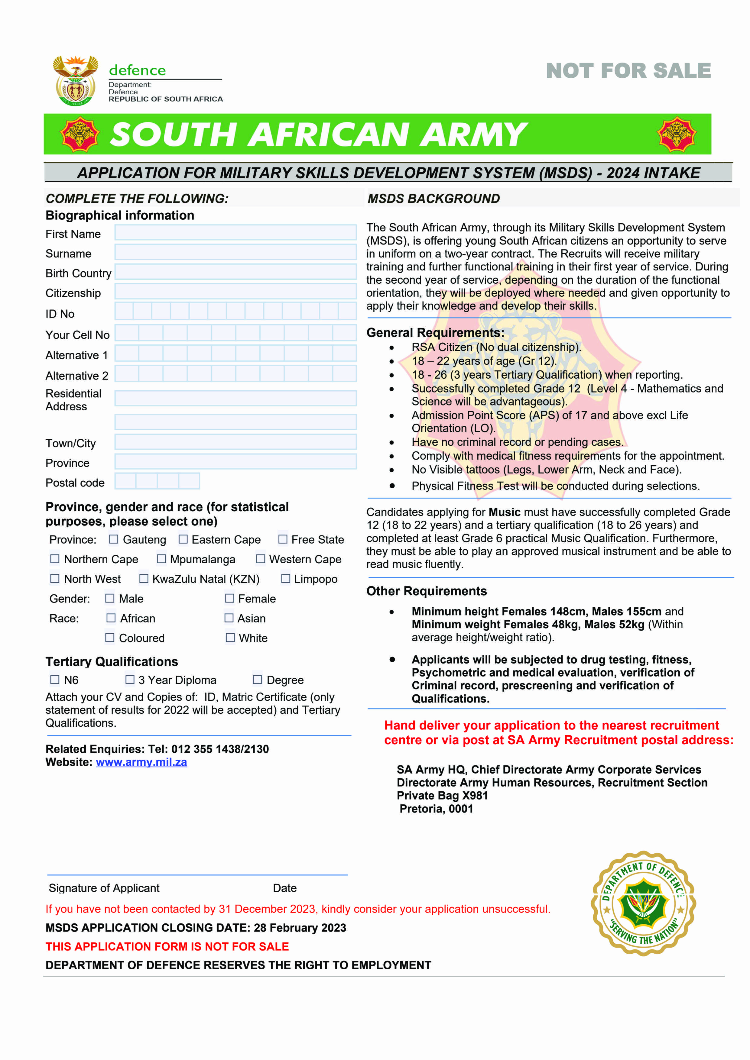 Sandf Form 2023 Printable Forms Free Online
