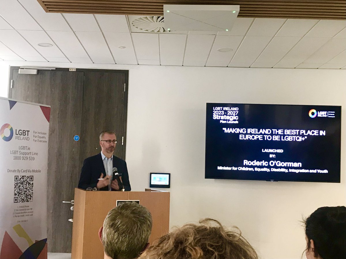 AIIHPC's tweet photo. Minister Roderic O’ Gorman speaking at the launch of the @LGBT_ie Strategic Plan 2023-2027 @_IHREC building today. #LGBTIequality https://t.co/oo2kxaiXs4